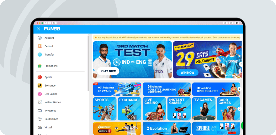 Fun88 Homepage showing offers