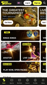 A screenshot taken from Parimatch Mobile App