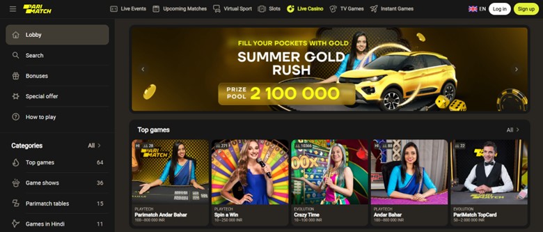 Live Casino Offer on Parimatch