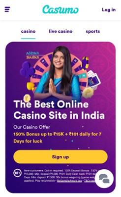 A screenshot taken from Casumo mobile app showing the welcome offer
