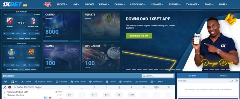 A screenshot of 1xbet homepage 