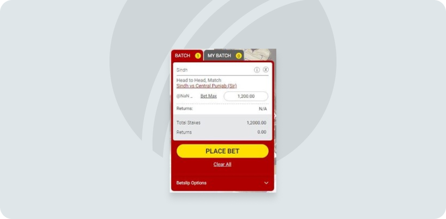 A screenshot of Dafabet Betslip 