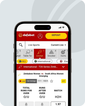 A screenshot of dafabet mobile app