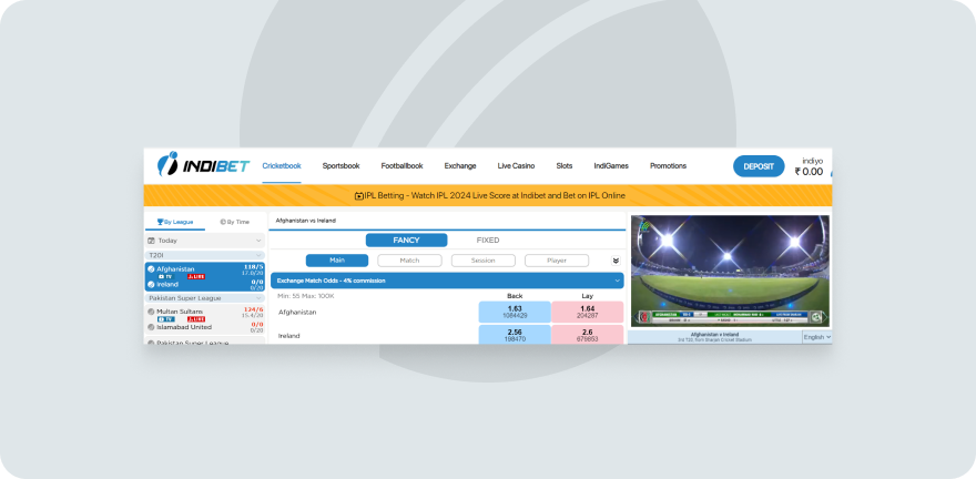 A screenshot of indibet livestreaming
