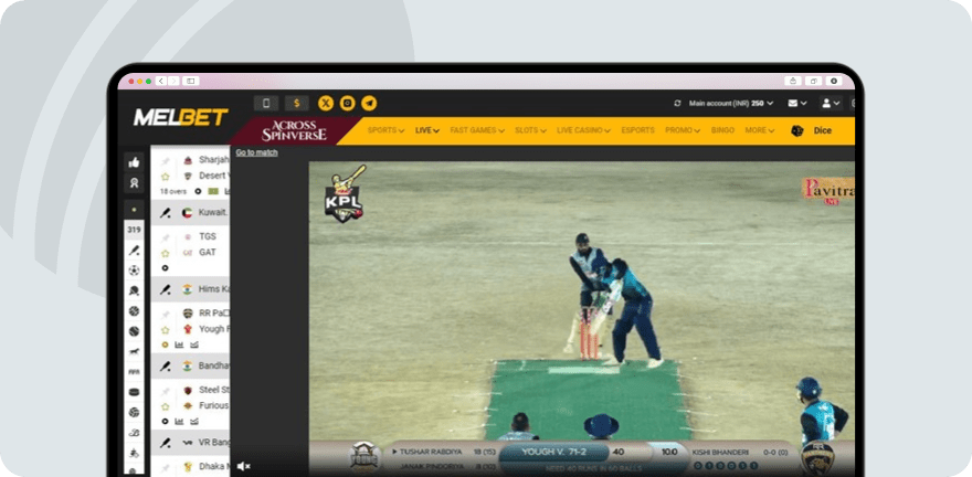 Cricket Live streaming on Melbet website