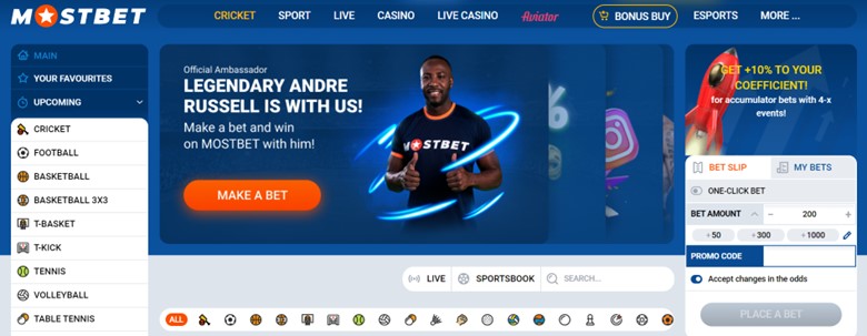 A screenshot of Mostbet Homepage
