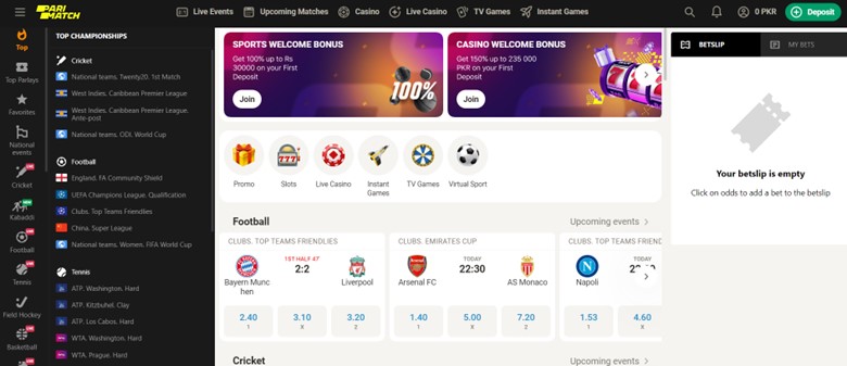 A screenshot taken from Parimatch showing the top games