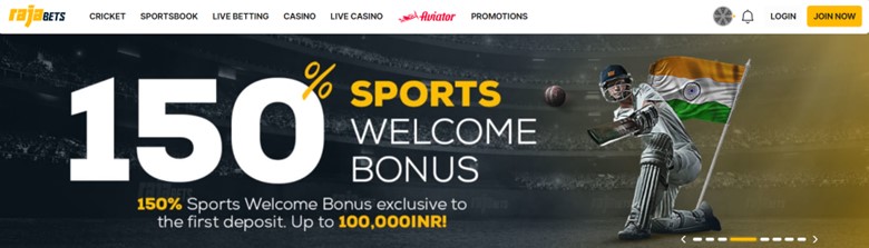 A screenshot showing the welcome offer on Rajabets