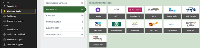 Withdrawal funds on melbet website