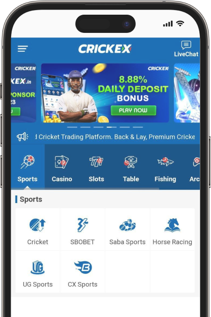 A screenshot of crickex mobile app showing the welcome offer