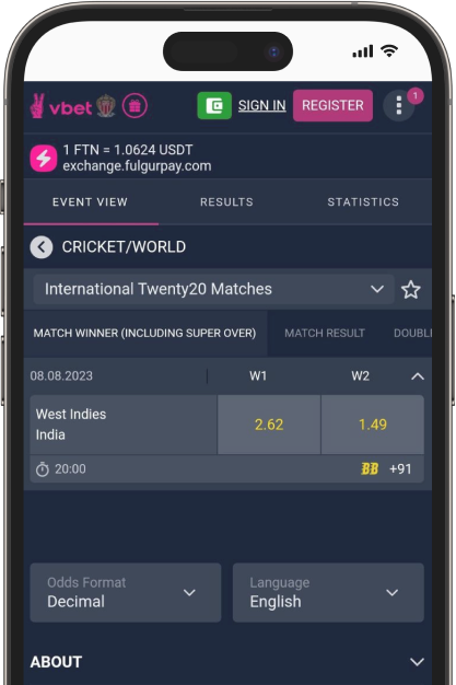 A screenshot of vbet mobile app 