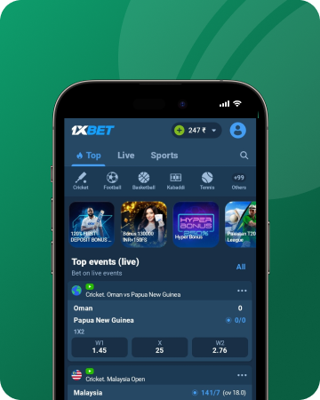 A screenshot of 1xbet mobile app