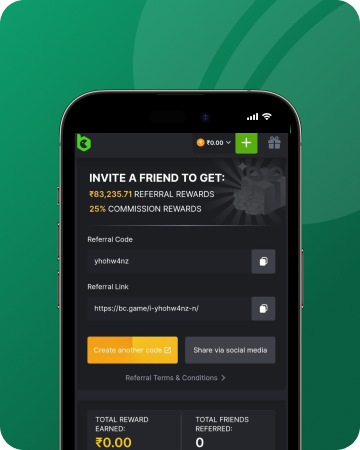 A screenshot of bc game app showing the referral offer