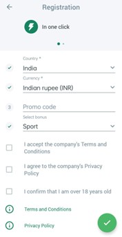 A screenshot taken from betwinner app showing the registration screen