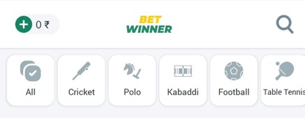 A screenshot taken from betwinner app showing the sports markets