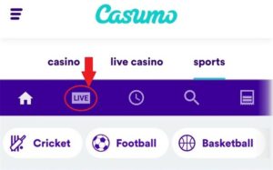 Live sports feature on casumo app