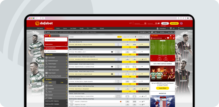 A screenshot of dafabet cricket market