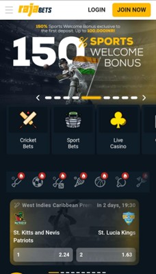 Rajabets homepage on mobile