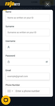 Sign up process on Rajabets