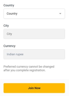 A screenshot showing the sign up process on Rajabets