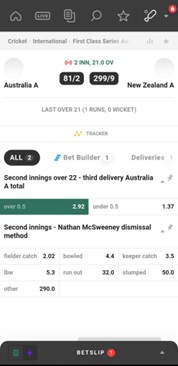 Cricket odds on Rajbet mobile app