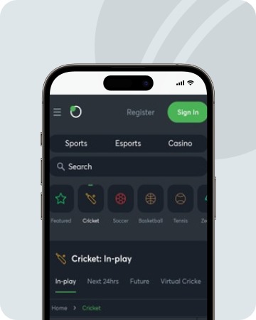 A screenshot of Sportsbet.io showing the cricket app