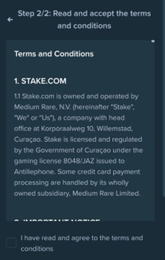 Terms and conditions on stake app