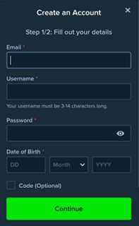 Stake App Registration screen