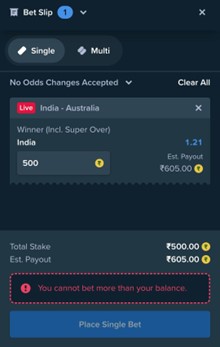 A screenshot of a betslip on stake app