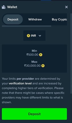 Deposit wallet on stake app