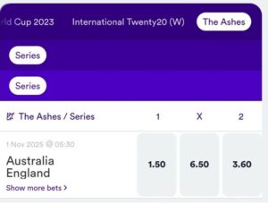 Cricket game on casumo app
