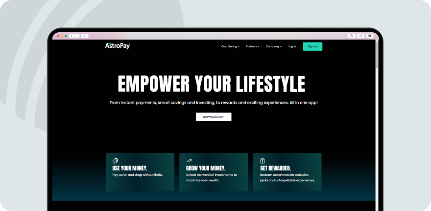A screenshot showing astropay homepage