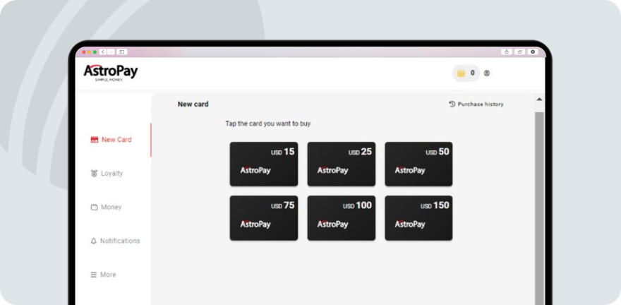 Card options on astropay