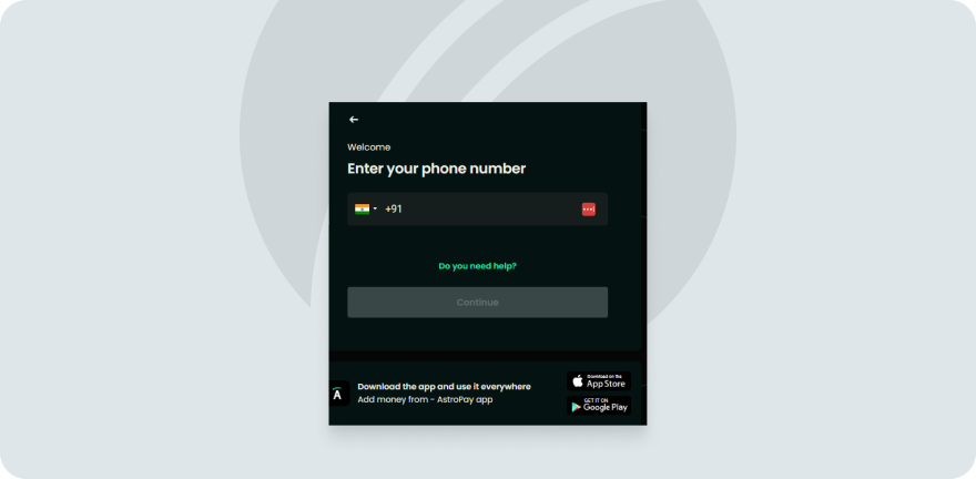 Signing up on Astropay
