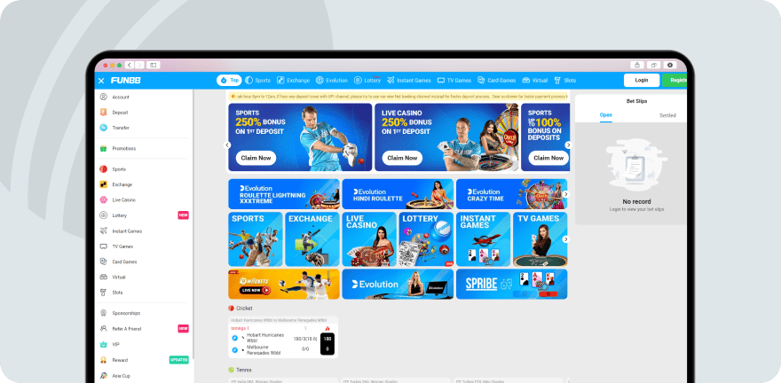 A screenshot of Fun88 Homepage