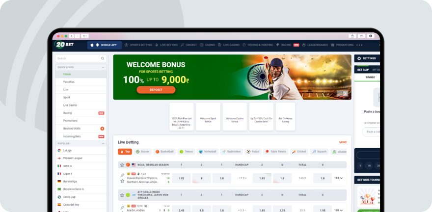 A screenshot of 20bet homepage