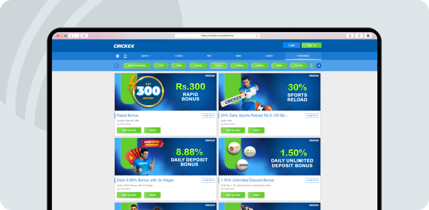 A screenshot of the cricket offers available on Crickex website