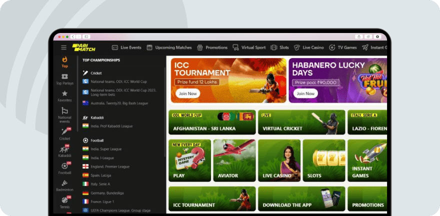 Parimatch Website homepage