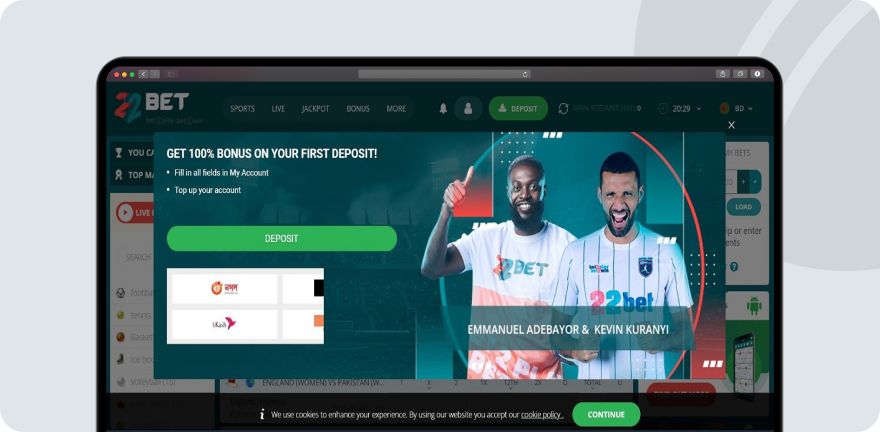 22Bet Offers Desktop