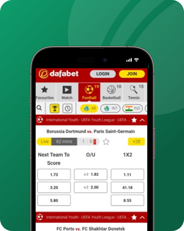 A screenshot of Dafabet Mobile App