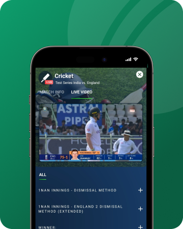A screenshot of 20bet live cricket