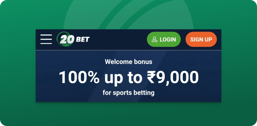 A screenshot of 20bet welcome offer