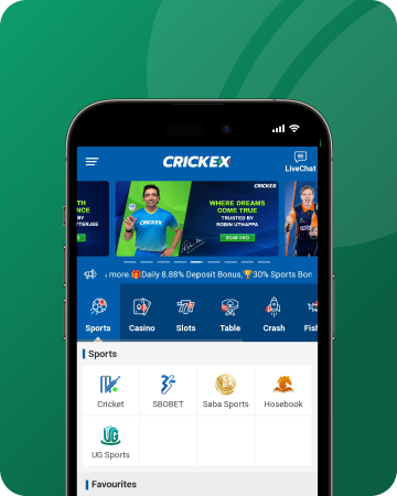 A screenshot of crickex mobile app