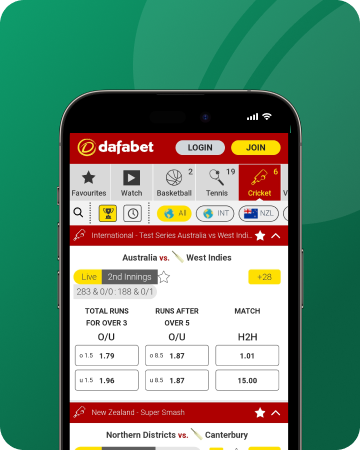 A screenshot of Dafabet mobile app
