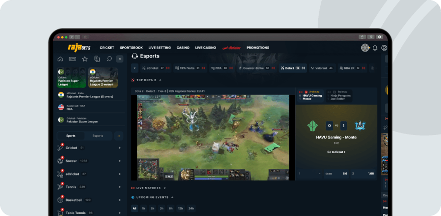 Live esports on Rajabets