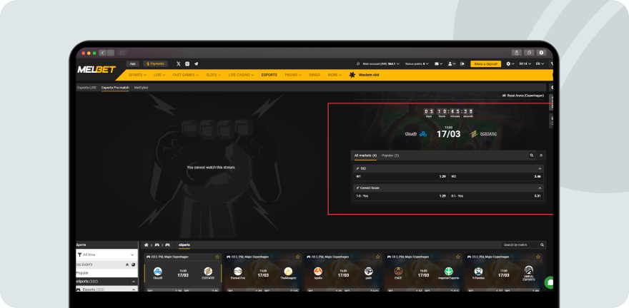 Esports on Melbet website